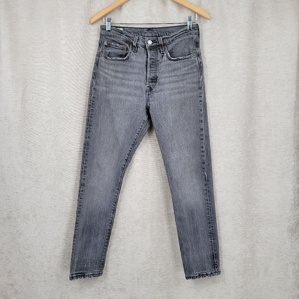 Levi's Premium 501 Skinny Gray Black Wash Denim Jeans Distressed